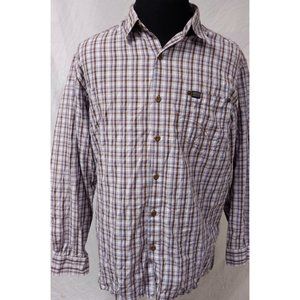 Nautica Jeans Co Mens Large Brown Plaid/Stripe Long Sleeve Button Up Logo Shirts